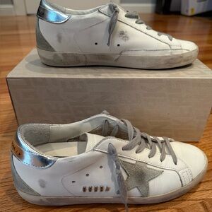 Golden Goose Superstar Women,s White and Gray Star Sneakers Size 7